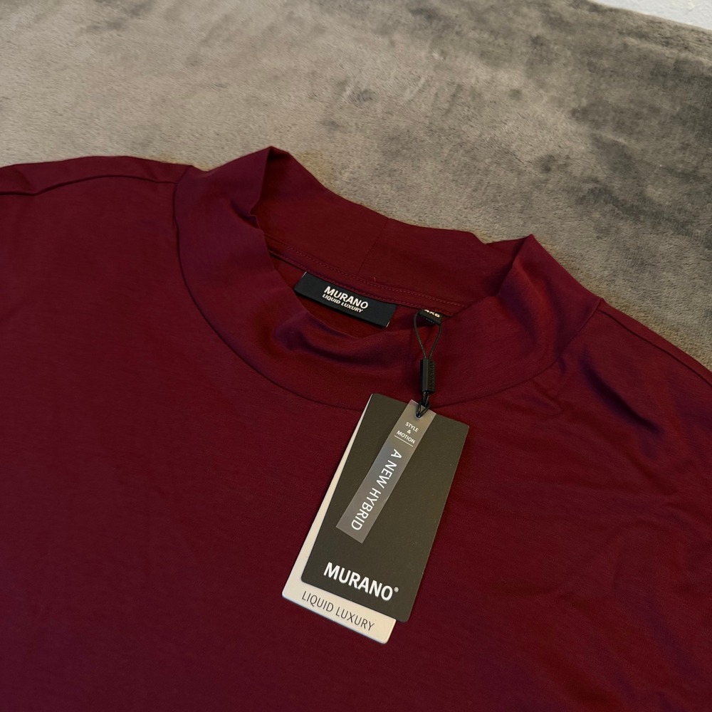 Murano Liquid Luxury Mock Neck Shirt Mens 4XB Burgundy Long Sleeve Cotton‎ NWT